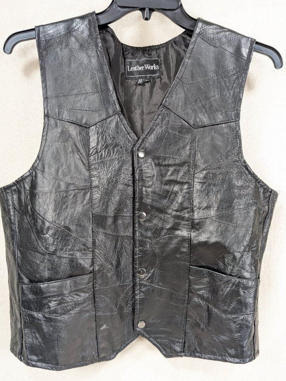 Vintage 1990s Leather Works‎ Patchwork Leather Vest Men's Size Large Brown Snap